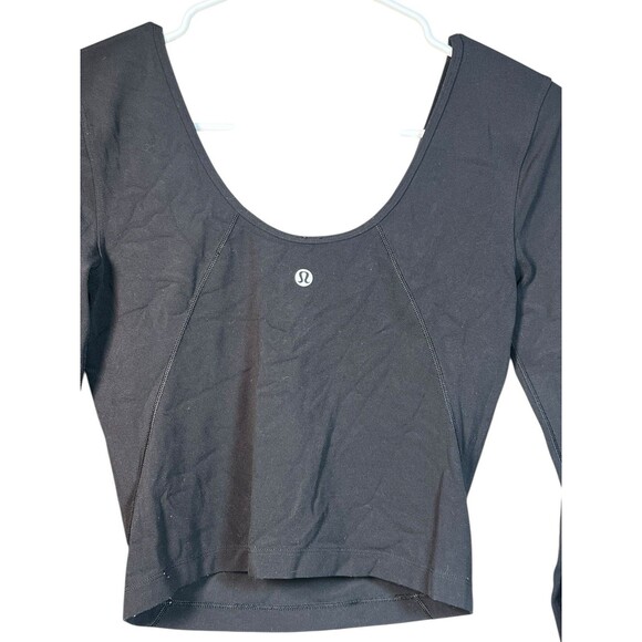 Lululemon Align Long Sleeve Crop Top V Neck‎ Nulu Stretch Solid Black sz 4 - Picture 6 of 10
